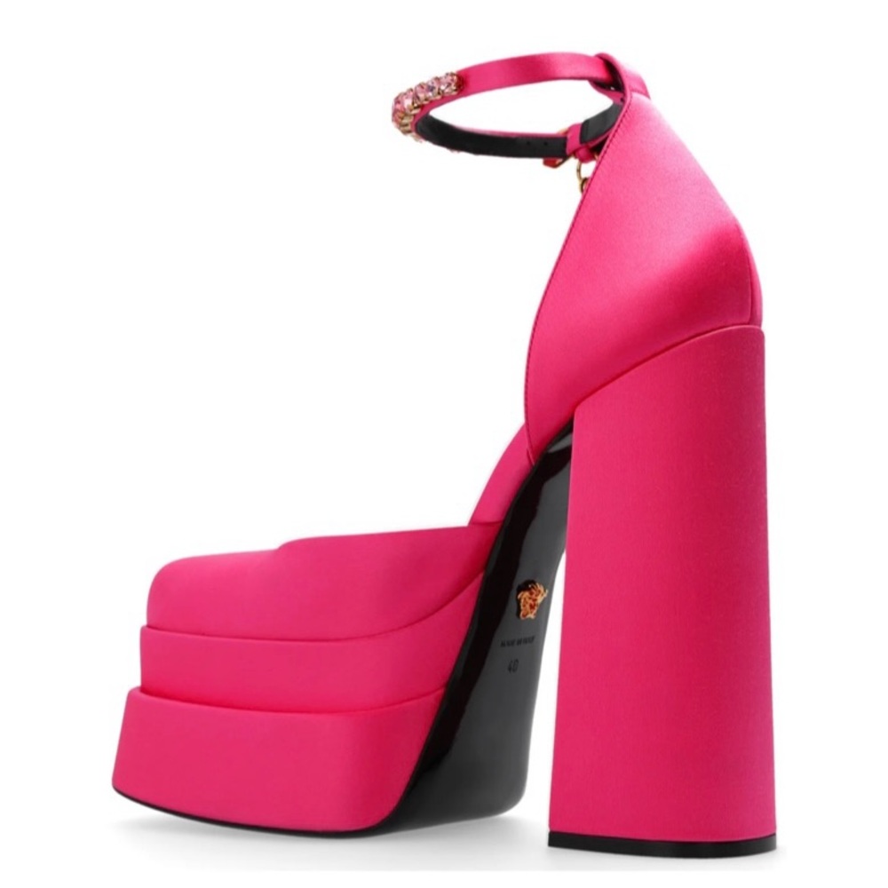 Versace Medusa Head Charm Satin Platform Pumps - Picture 2 of 9